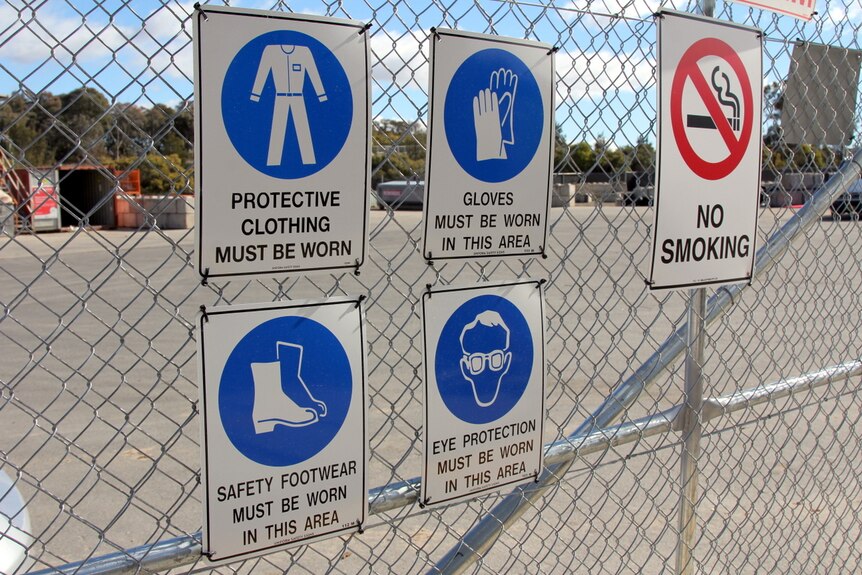 Safety signs at the Mitchell waste management depot.