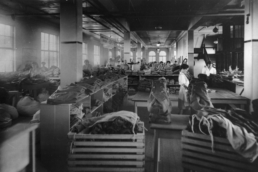 Interior of the Ponds Dress factory in Brisbane, ca 1944.