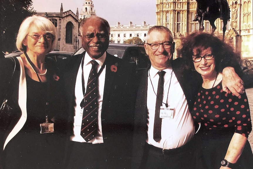 John and Katy Woodroffe with John's surgeon, Sir Bernard Ribeiro, in London