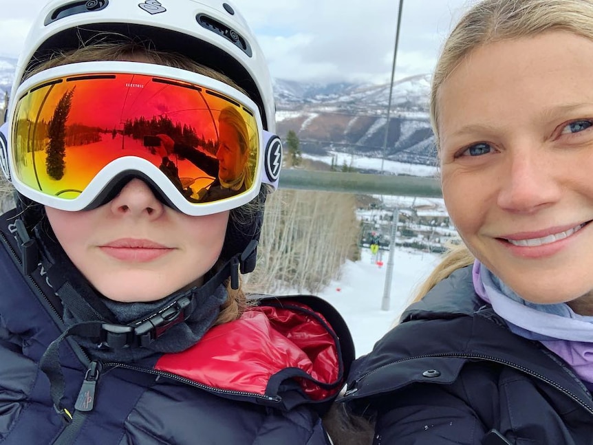 Gwyneth Paltrow and Apple Martin take a selfie on a ski chair 