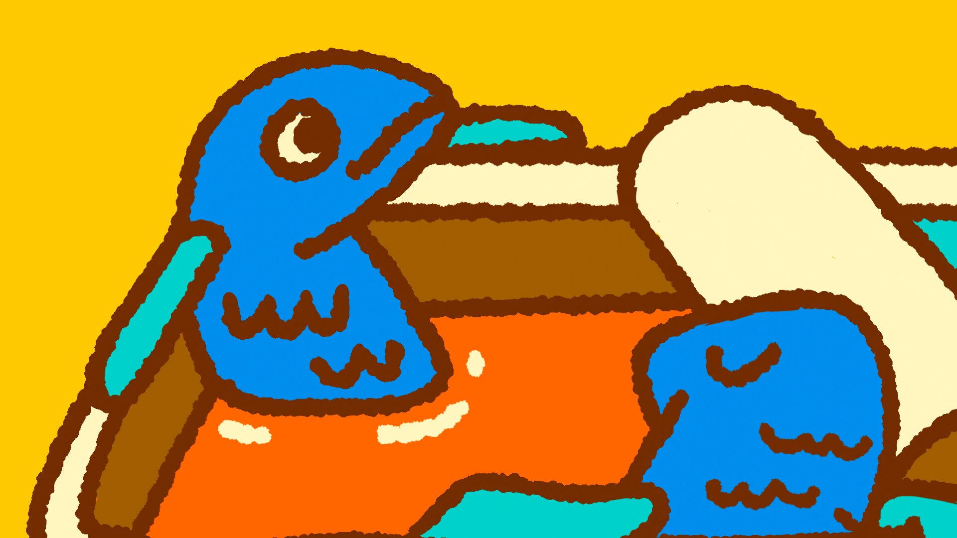 Graphic drawing of fish in a bath