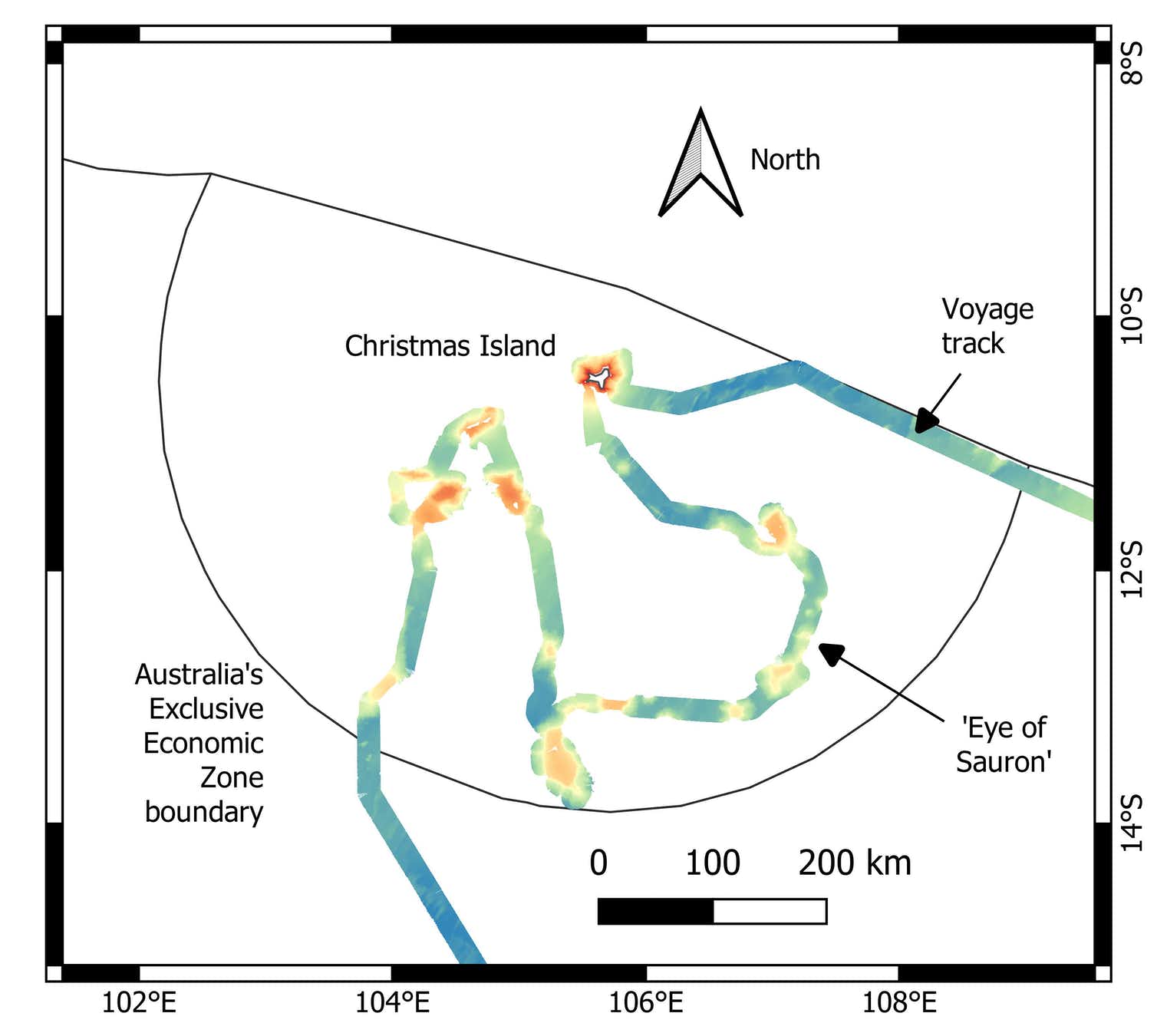 A diagram showing the voyage of the RV Investigator around Christmas Island