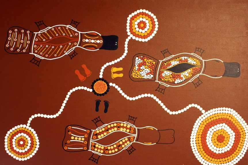 Platypus by Wiradjuri Man, exhibited at the 2015 NAIDOC Week Art Exhibition at Gallery at Southside, Canberra.