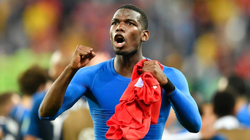 Paul Pogba celebrates France reaching World Cup final