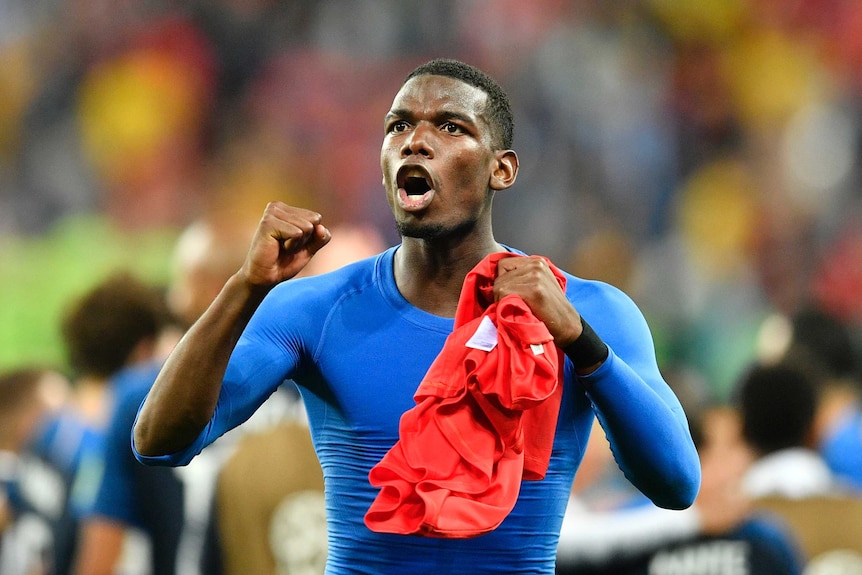 Paul Pogba celebrates France reaching World Cup final