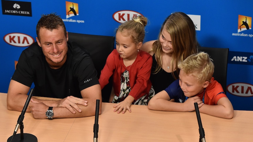 Lleyton Hewitt at press conference with his children