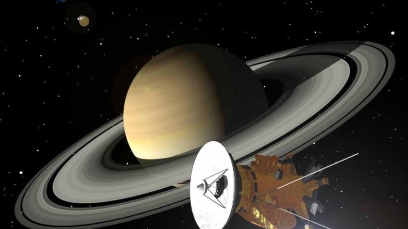 Artist's impression: the Cassini spacecraft approaches Saturn and its rings