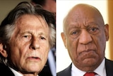 A composite image of head and shoulder photos of Roman Polanski and Bill Cosby.