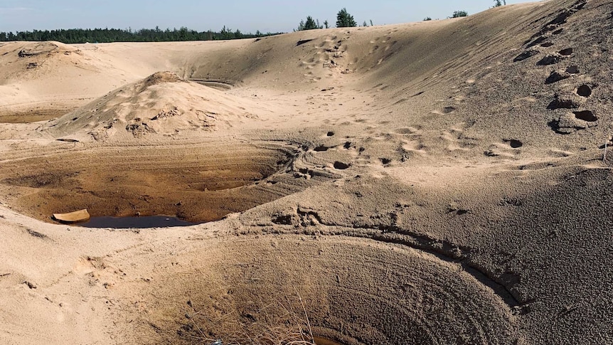 A sandy landscape where miners searched for amber.
