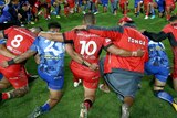 Tonga, Samoa huddle after RLWC match