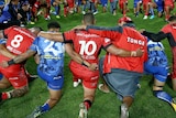 Tonga, Samoa huddle after RLWC match