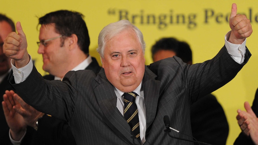 Clive Palmer finishes speaking at the Palmer United Party Victorian election campaign launch
