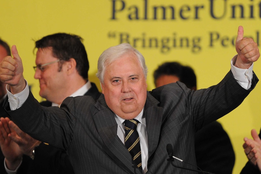 Clive Palmer finishes speaking at the Palmer United Party Victorian election campaign launch