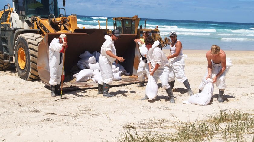 Clean-up continues: Council and Queensland Government workers on Moreton Island