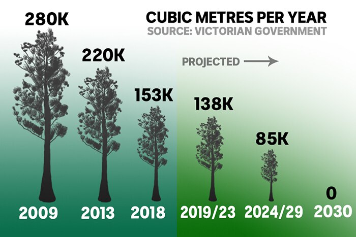 Graph showing the sharp decline in native logging in Victoria from 2009.