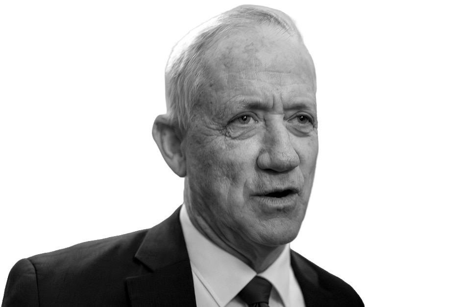 A black and white photo of Benny Gantz.