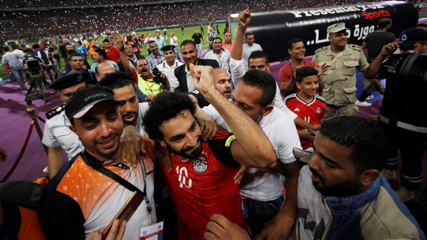 Egypt’s Mohamed Salah and team mates celebrate World Cup qualification with a win over Congo.