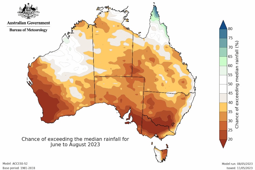 A diagram of the BOM's winter outlook