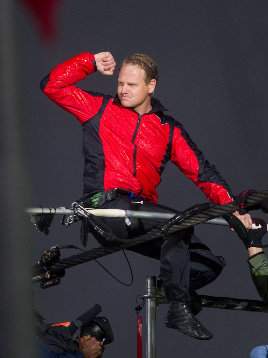 On Canadian soil ... Nik Wallenda celebrates his feat