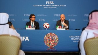 FIFA president Gianni Infantino speaks at a press conference in Doha, Qatar