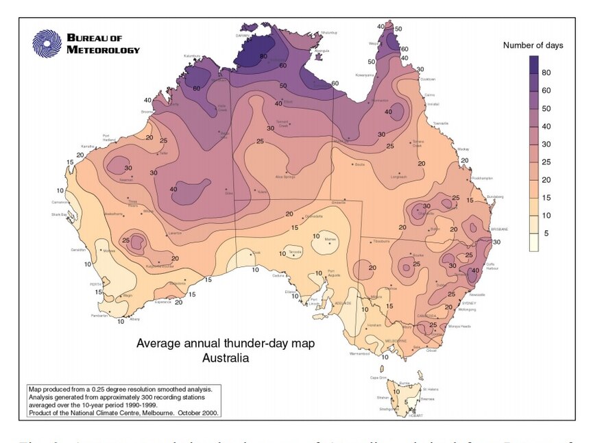A map showing the intensity of storms across Australia.