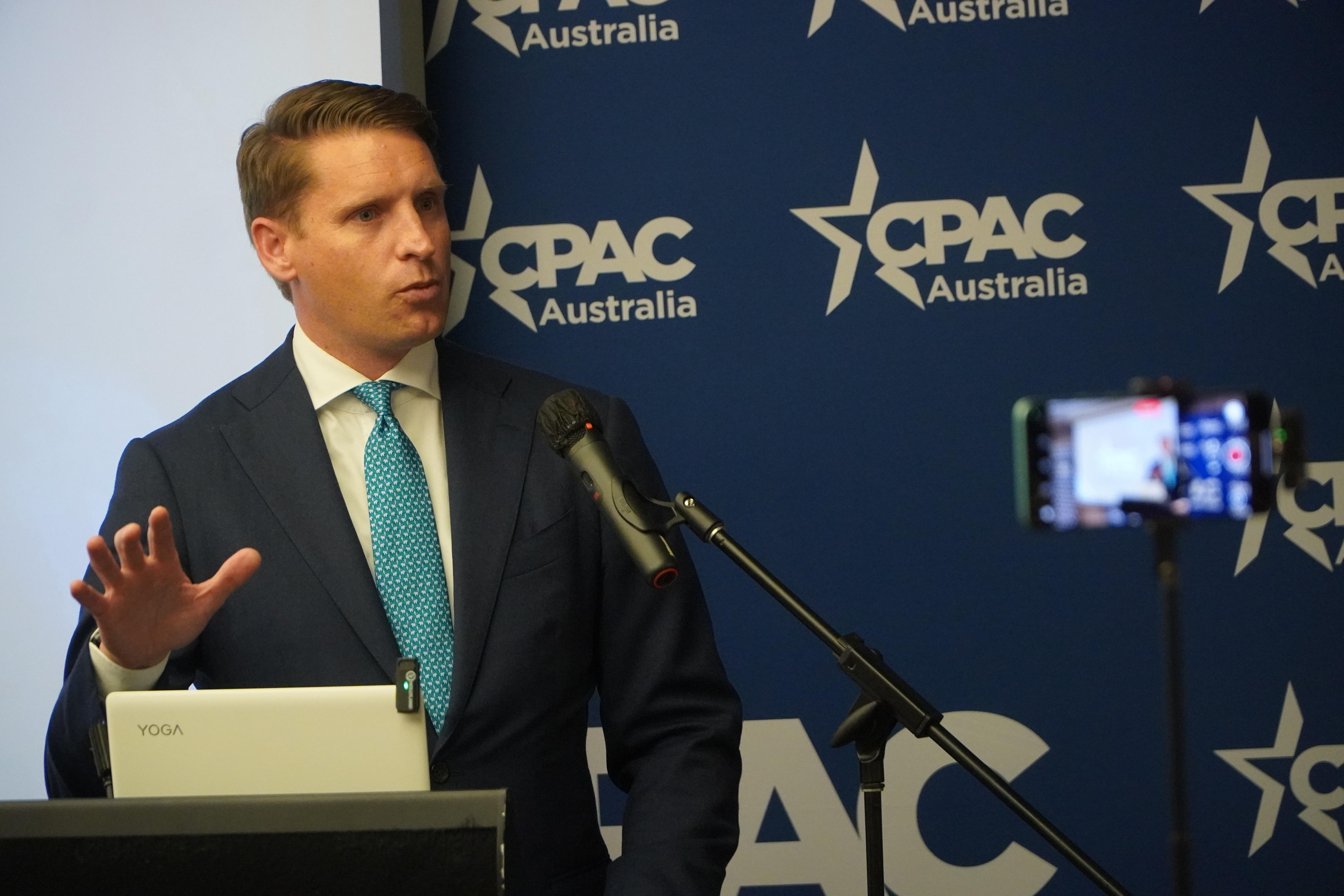 Andrew Hastie addresses a CPAC Australia conference