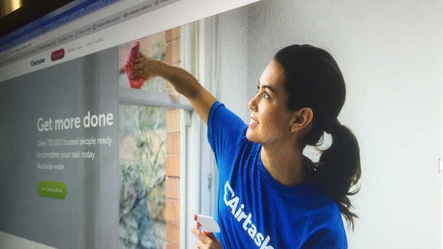 A screenshot of a woman cleaning in an image from the Airtasker website.