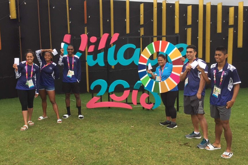 Fiji team pose for a photo at Commonwealth Games