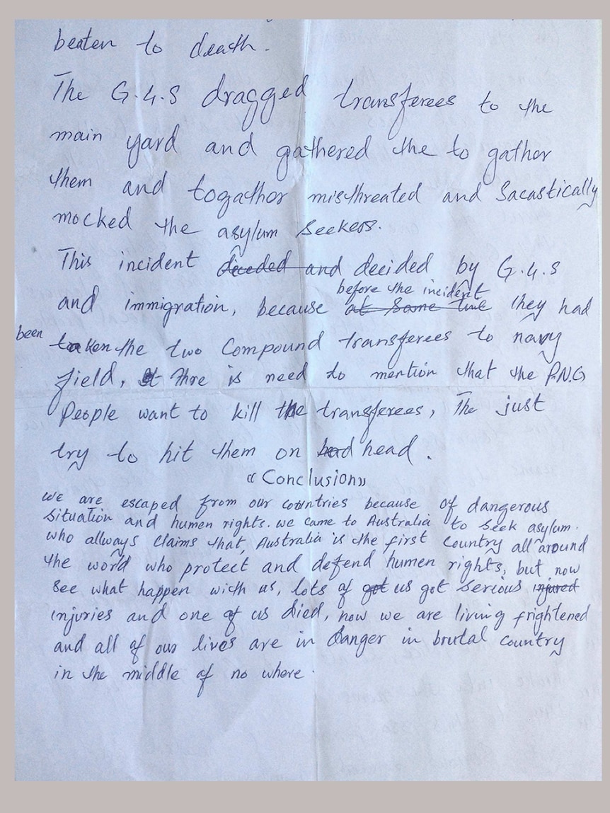 Manus Island asylum seeker letter