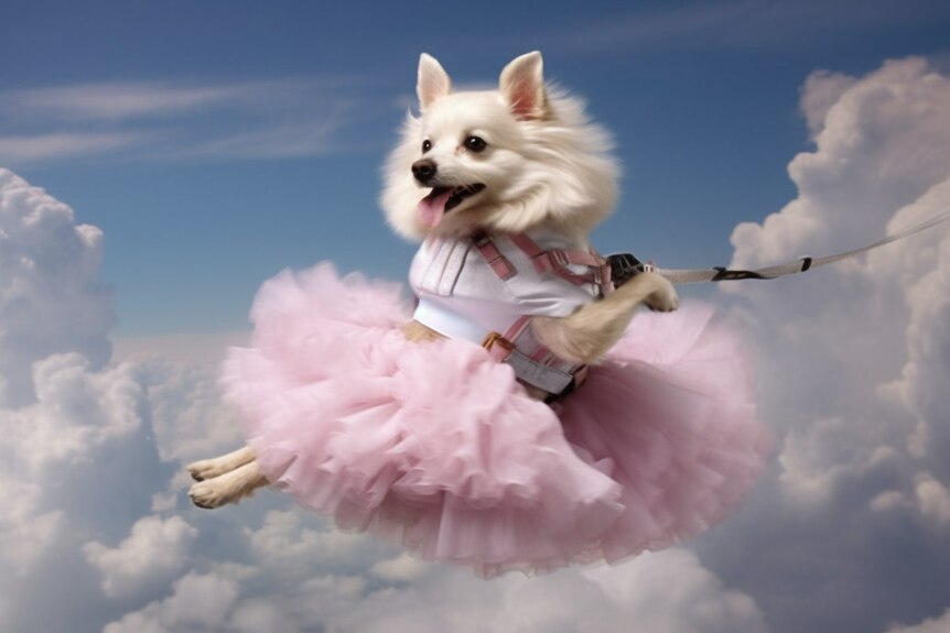 A Dog Wearing A Tutu Going Skydiving - generated by AI.