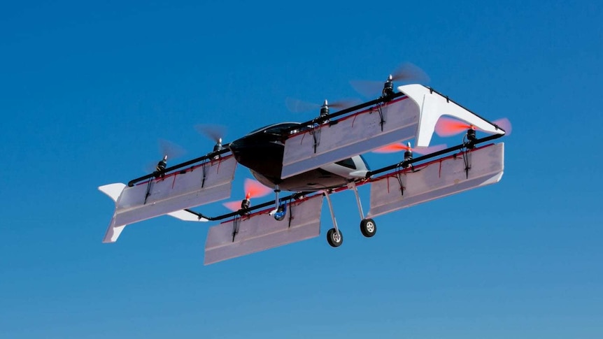 Flying passenger vehicle prototype in the air