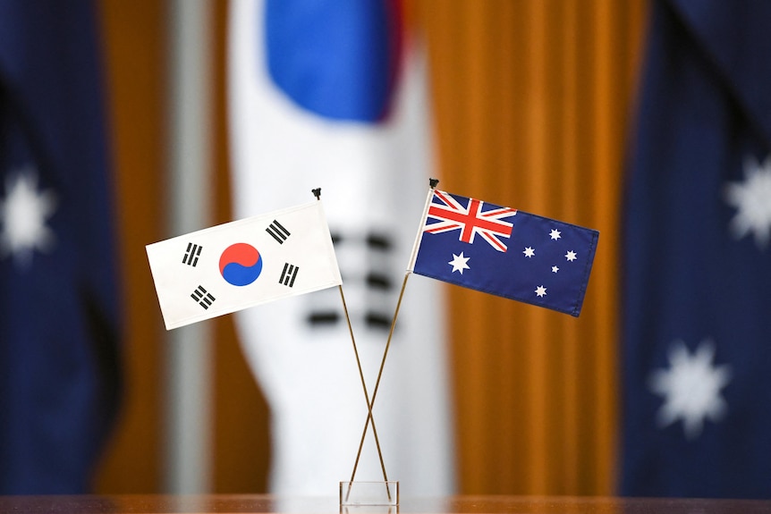 Two small Australian and South Korean flags.