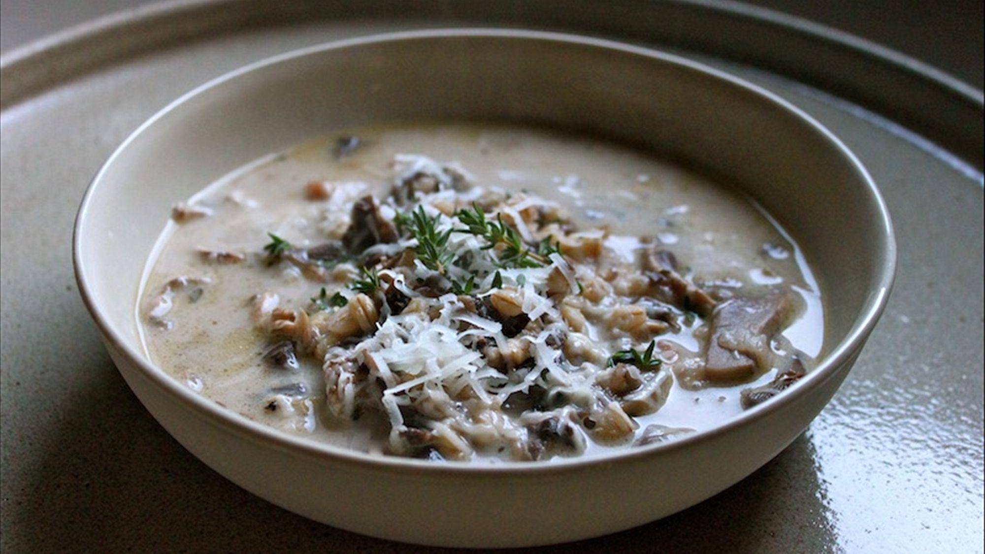 Mushroom and pearl barley soup with parmesan - ABC Everyday