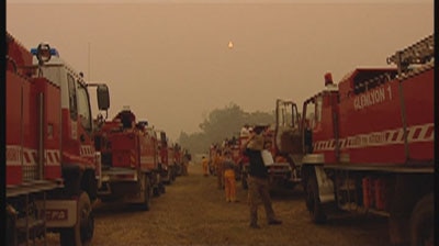 Fire trucks line up to tackle blazes in eastern Vic.