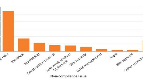 A graph of workplace incidents showing fall risks were the highest risk.