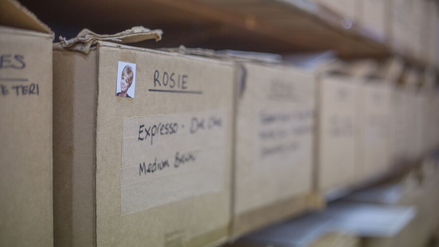 Boxes of wigs.