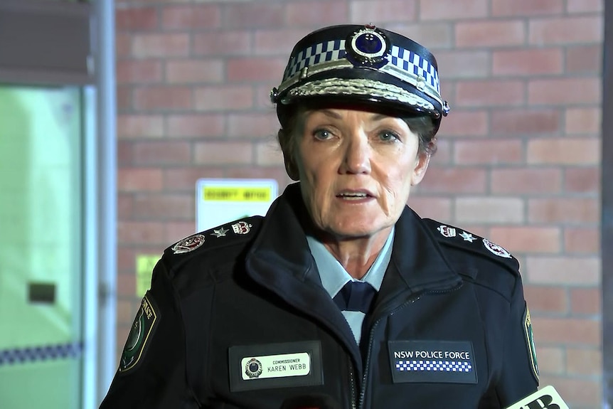 NSW Police Commissioner Karen Webb addresses the media on the multiple deaths at Westfield Bondi Junction