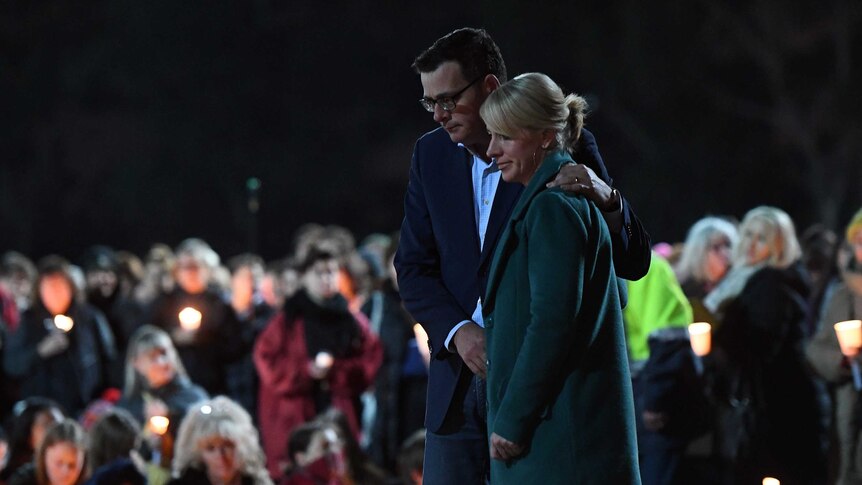 Victorian Premier Daniel Andrews and his wife Catherine at a vigil in Melbourne.