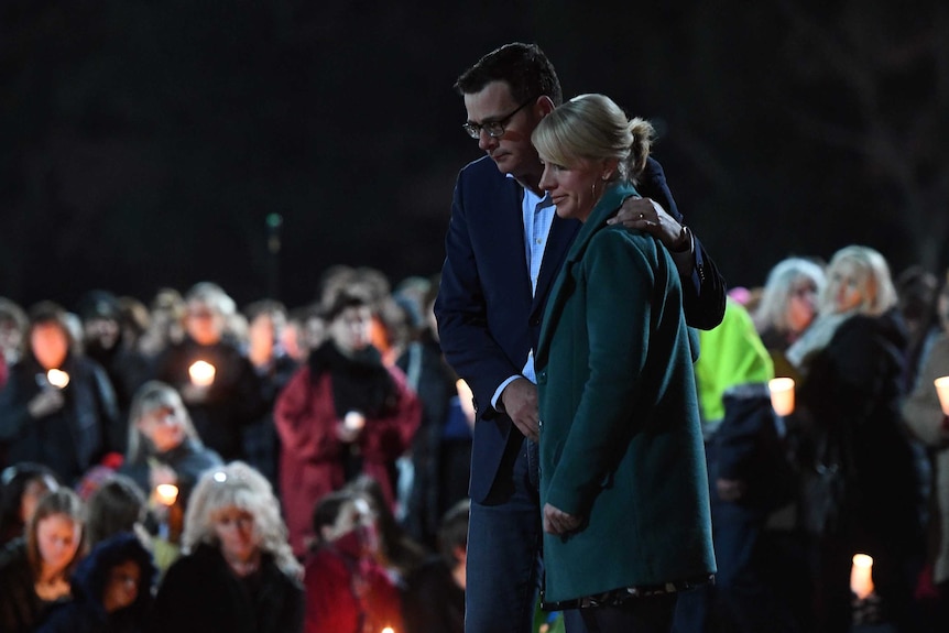 Victorian Premier Daniel Andrews and his wife Catherine at a vigil in Melbourne.