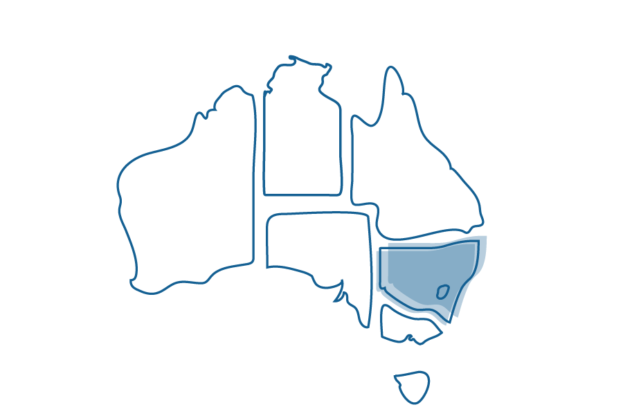 An illustration of a map of Australia that shows New South Wales highlighted.