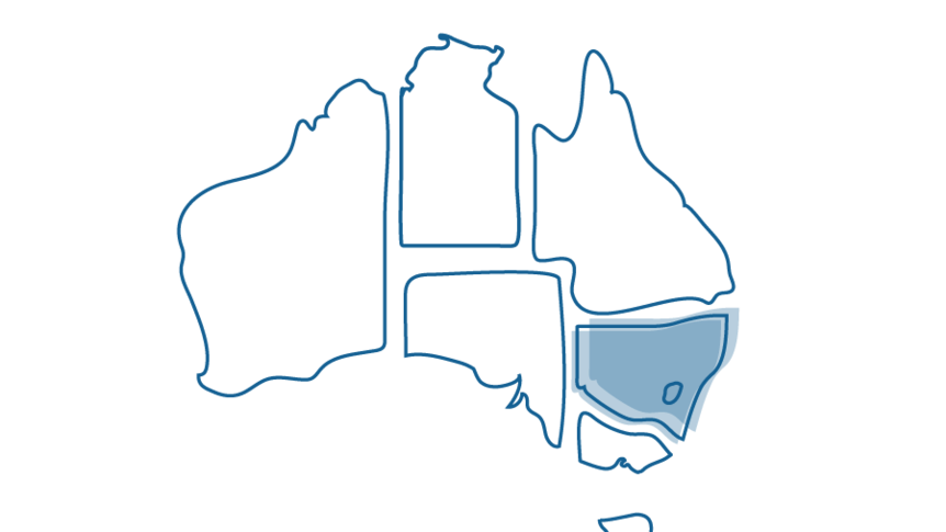 An illustration of a map of Australia that shows New South Wales highlighted.