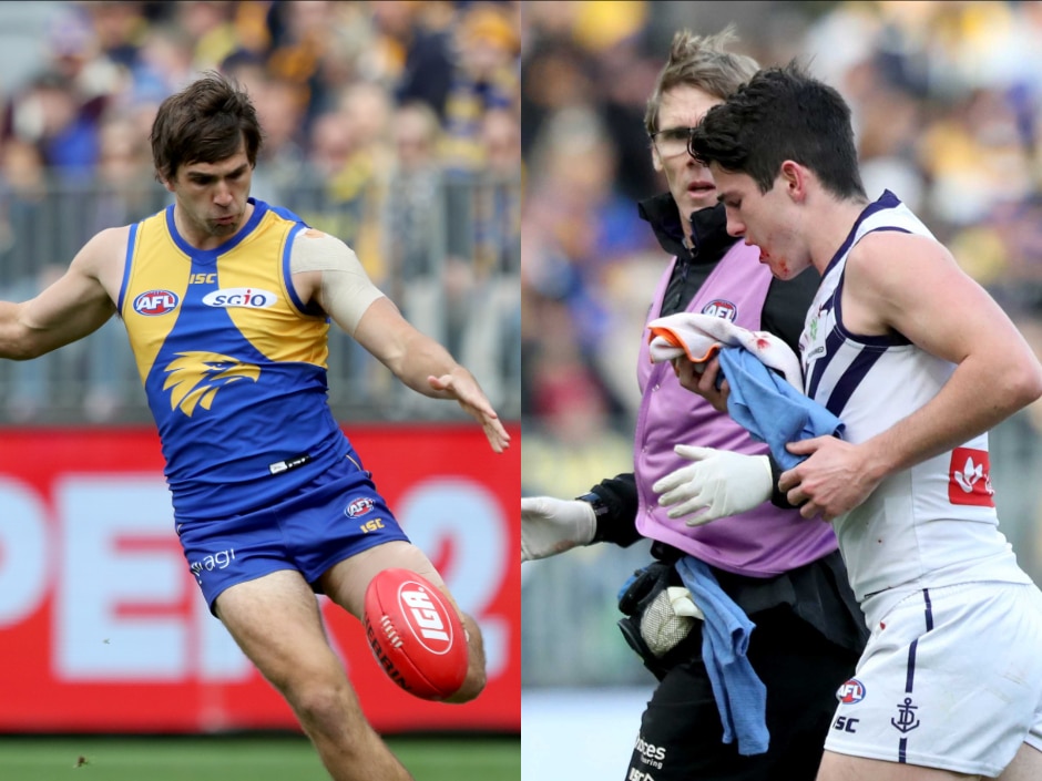 West Coast Eagles' Andrew Gaff Punches Fremantle's Andrew Brayshaw ...