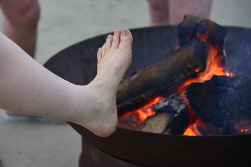 Foot warmer post nude swim for Dark Mofo