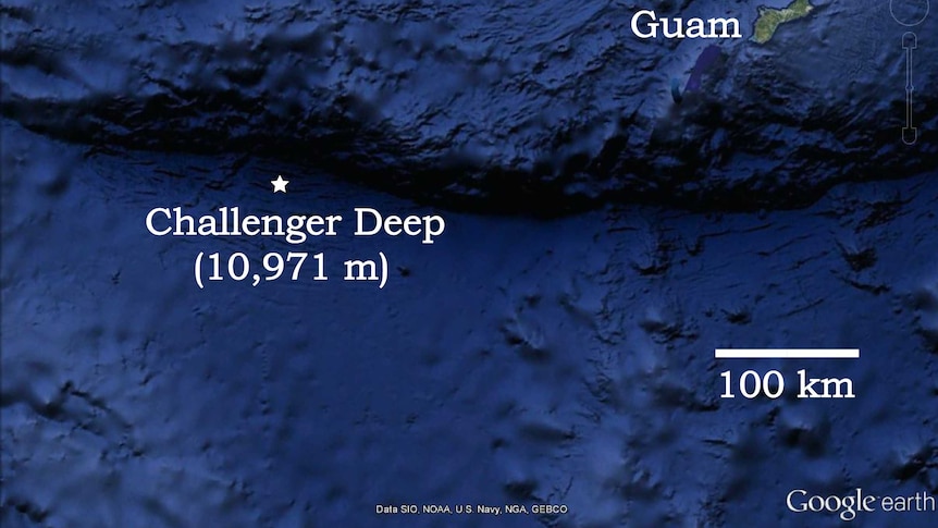 A map showing the location of Challenger Deep.