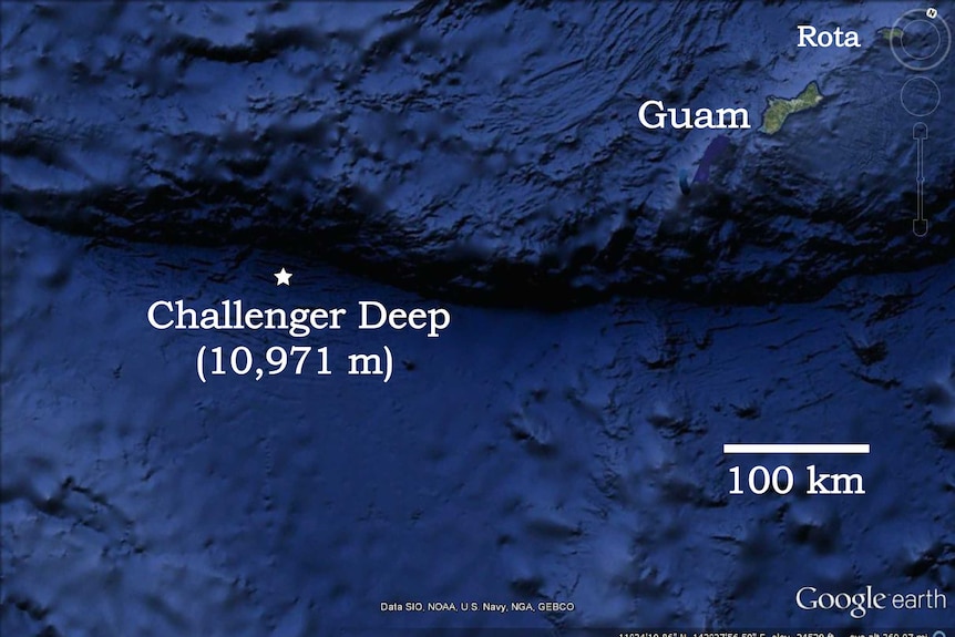 A map showing the location of Challenger Deep.