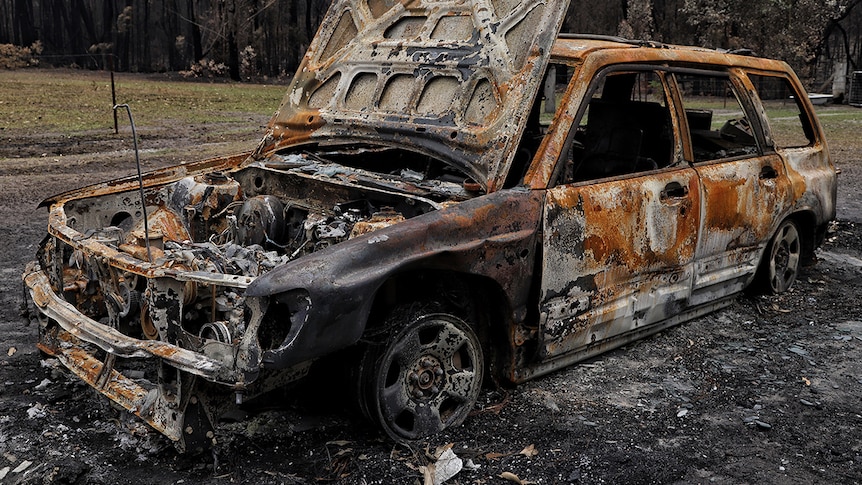A car burnt out in the fire.
