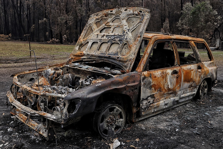 A car burnt out in the fire.