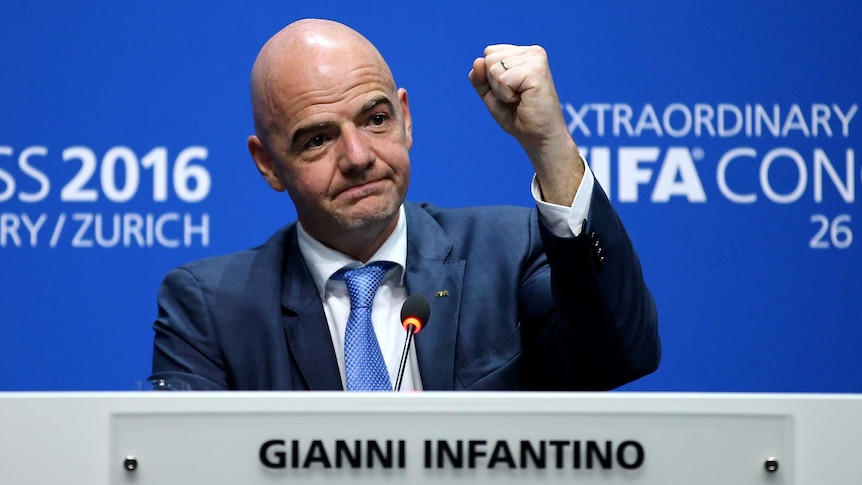 New FIFA president Gianni Infantino gestures in a press conference in Zurich on February 26, 2016.