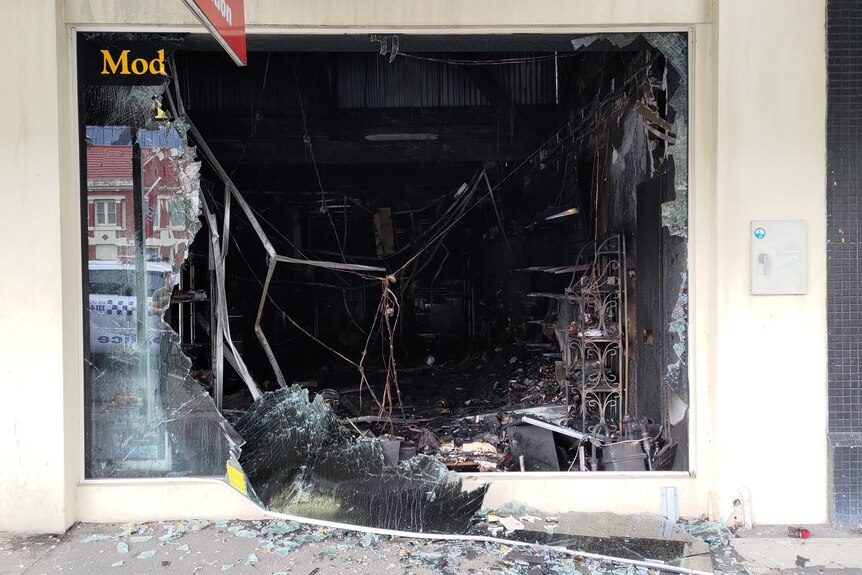 A destroyed shop front