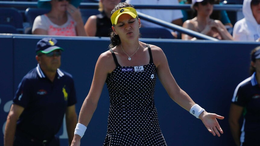 Agnieszka Radwanska misses a shot at the US Open